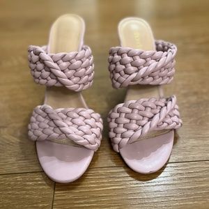 Baby Pink Faux leather Woven Heels
